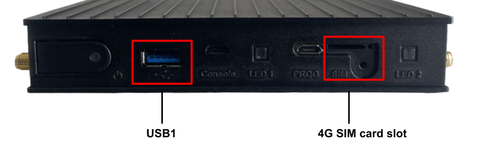 Front panel of the Edge Controller showing USB1 and the 4G SIM card slot